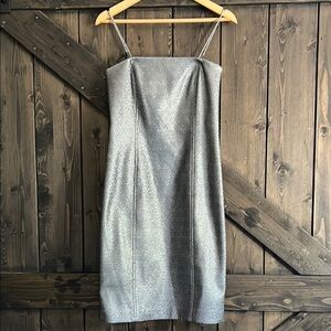 Worth Silver Sheath Dress Spaghetti Strap Cocktail